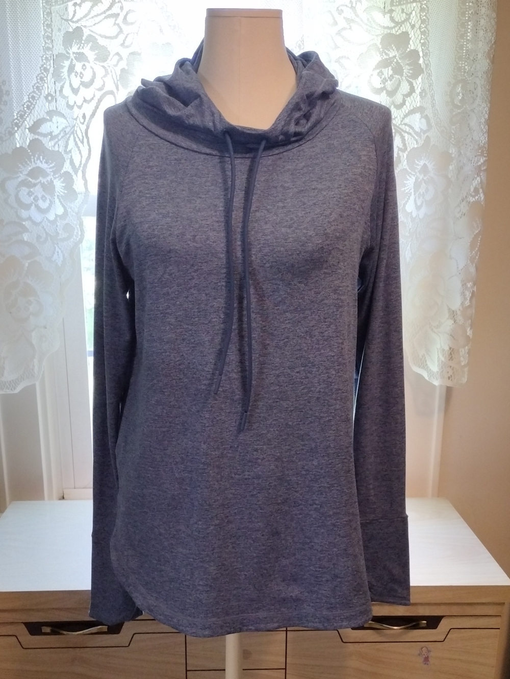 Athleta Uptempo Hoodie Sweatshirt Heather Navy Blue Size M